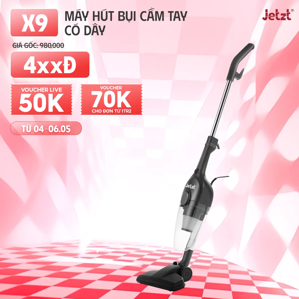 [FLASH SALE] Máy hút bụi cầm tay có dây JETZT X9, lực hút 19000PA, khả năng làm sạch vượt trội