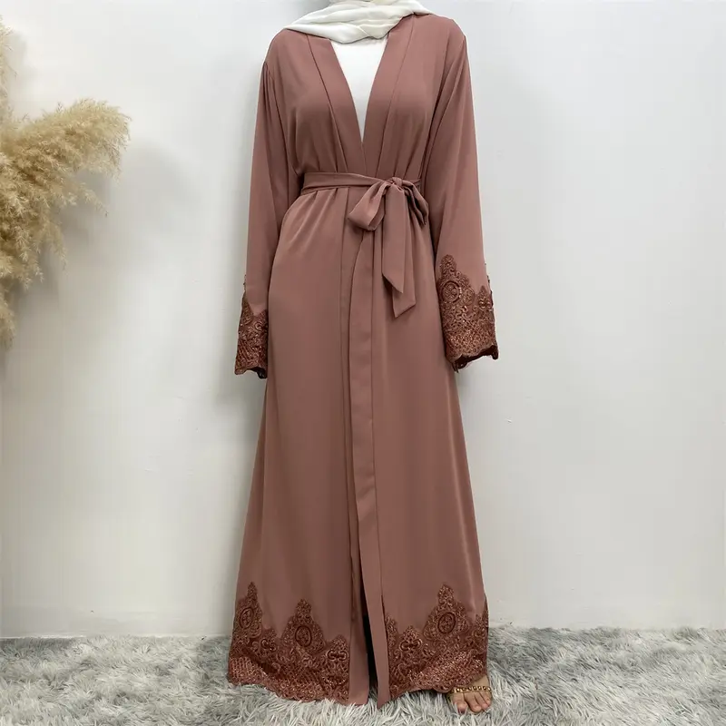 1989#  New fashion lace applique loose cuff open abayas 5 colors 8
