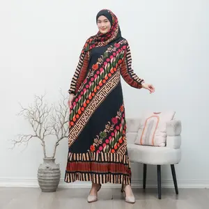 Gamis Set Hijab Motif Terbaru New Motif Setorjoan Jumbo Ld120cm Wanita Panjang Rayon Muslim Rempel