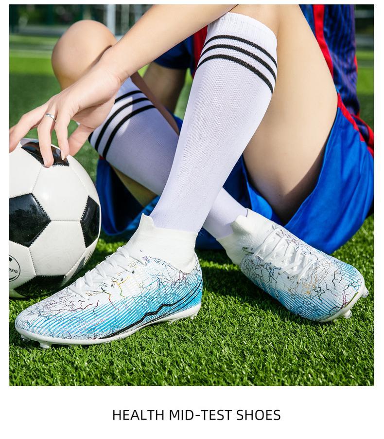 Product Introduction of Messi Football Shoes Large Size: EU35-47 Male Teenager Students Outdoor Lawn High-top Training Shoes Cristiano Ronaldo Children Adult AG Spike Anti-slip Shock Absorbing Professional Competition Shoes 17