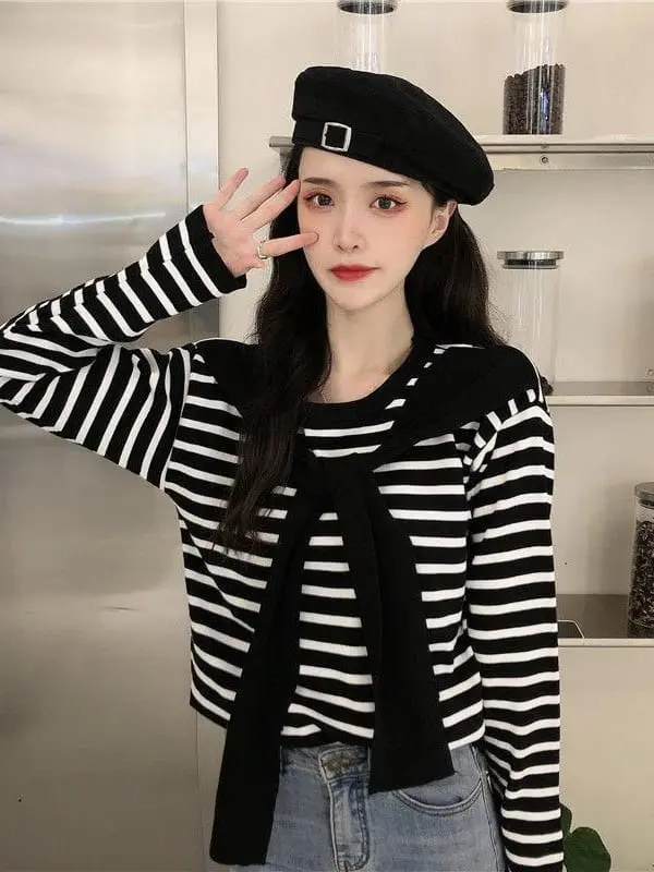 Atasan wanita lily stripe tali bagian depan - atasan wanita rajut terbaru - gaya korean style OOTD 2024 regular fushia 3