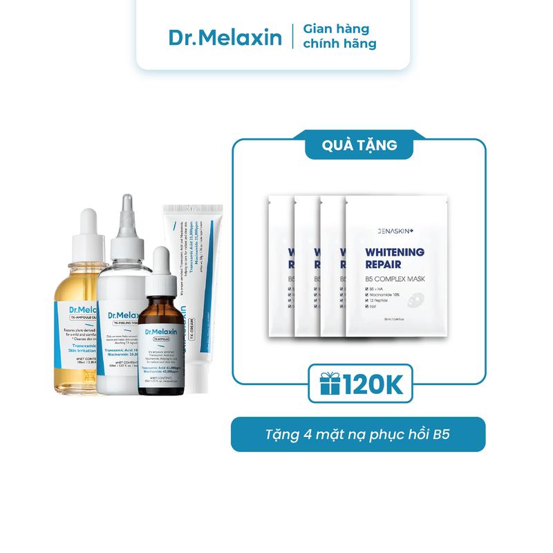 Dr. Melaxin - Combo 4 sản phẩm Nám TX hỗ trợ dưỡng sáng da Sữa rửa mặt 100ml + Toner 150ml + Serum 30ml + Cream 50ml Kèm quà tặng