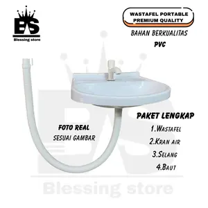Wastafel portable tempat cuci tangan plastik PVC komplit kran air dan selang pembuangan Air