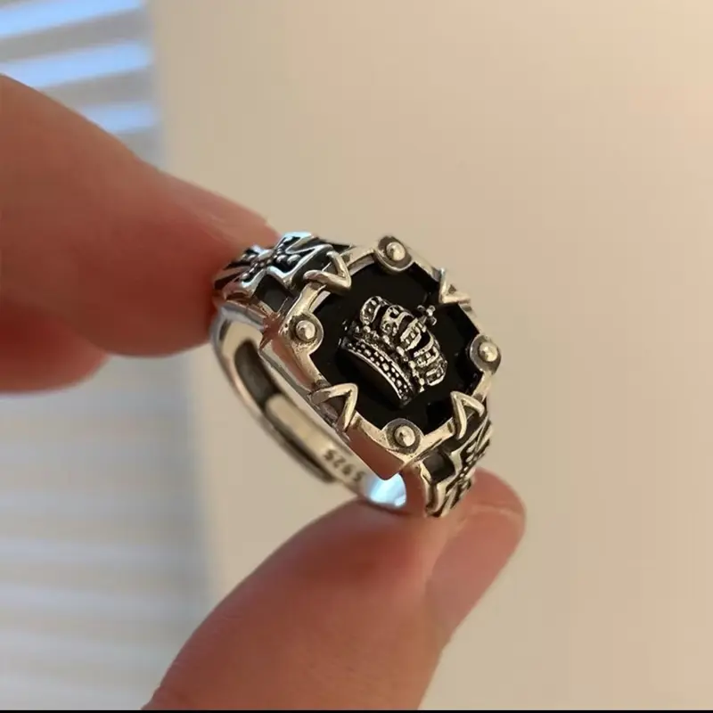 ￼Cincin Pria Mahkota Raja Gaya Retro HipHop Punk Model Terbuka 0