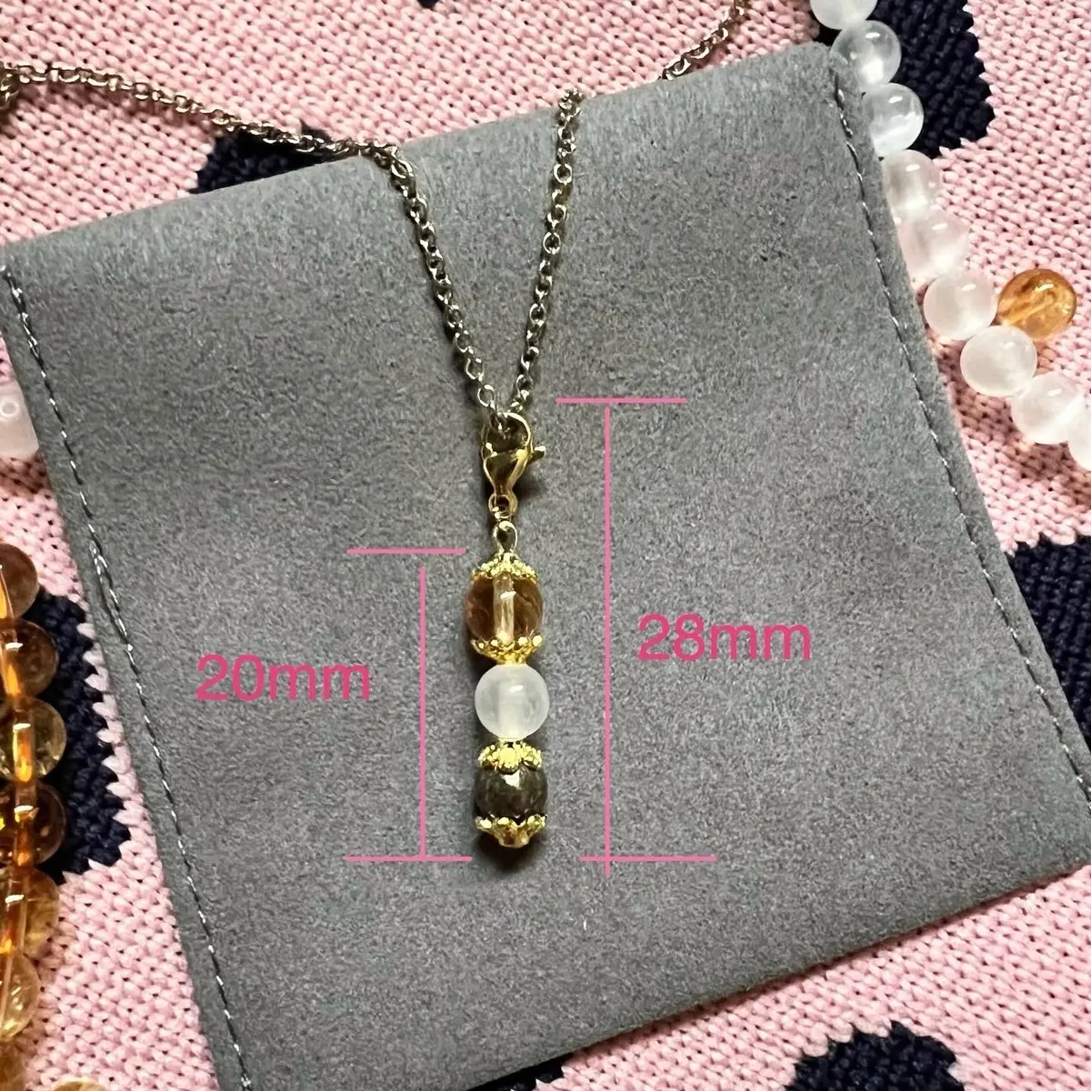Bella Amore ( Beautiful Love ) Natural Citrine, Pyrite & Selenite Easy Clasp On Pendant for Wealth, Abundance & Good Luck