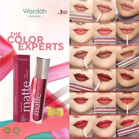 Wardah Matte Lip Cream.tekstur lip cream lembut untuk aplikasi sekali oles dengan warna merata.matte finish intens yang tahan lama.