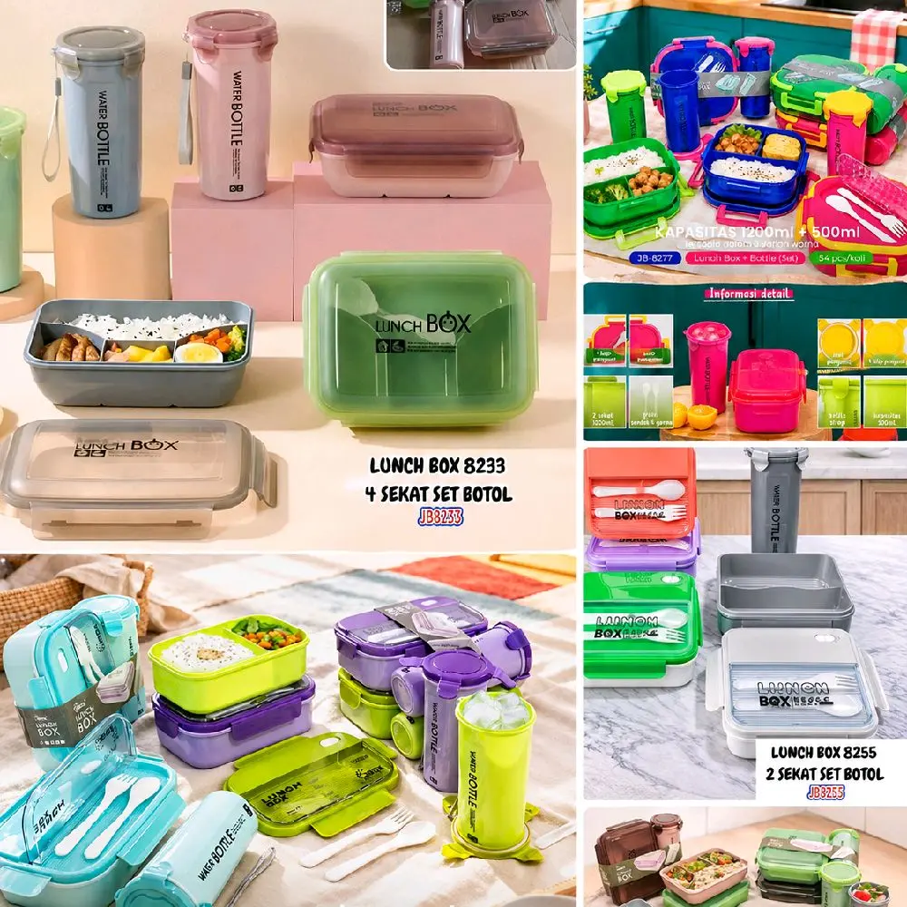 LUNCHBOX luncbox 4Set luncbox Botol minum Sendok garpuh MURAH OBRAL peralatan makan Set Dengan desain bagus Kotak Kitchenware Dengan desain PREMIUM