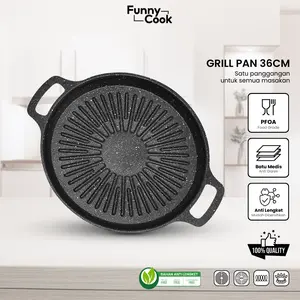 [EXCLUSIVE] Funnycook Grill Pan Ala Korea Ukuran 34cm 36cm 38cm Tebal Dan Kokoh Muat Banyak Anti lengket Kitchenware Alat Aluminium Batu Medis Panci