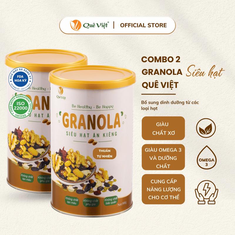 COMBO 2 hộp Granola ngũ cốc siêu hạt Quê Việt  500g hộp  Thức Ăn Food Hạt Ngũ Cốc 