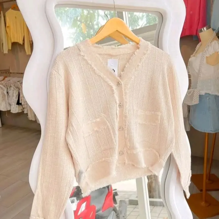 Atasan Wanita Rajut Carding Model Cardigan - Top, Crop, Dewasa, Kancing, Panjang, Outer, Knitwear, Casual, Baju Kardigan 1