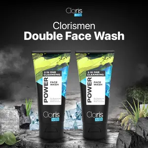 Clorismen Double Power Face Wash 3in1 100ml – Sabun wajah pria dengan Oryza Sativa, Olea Europaea Oil, dan Collagen untuk mencerahkan, mengontrol minyak, melembapkan, serta bantu atasi jerawat & bekasnya