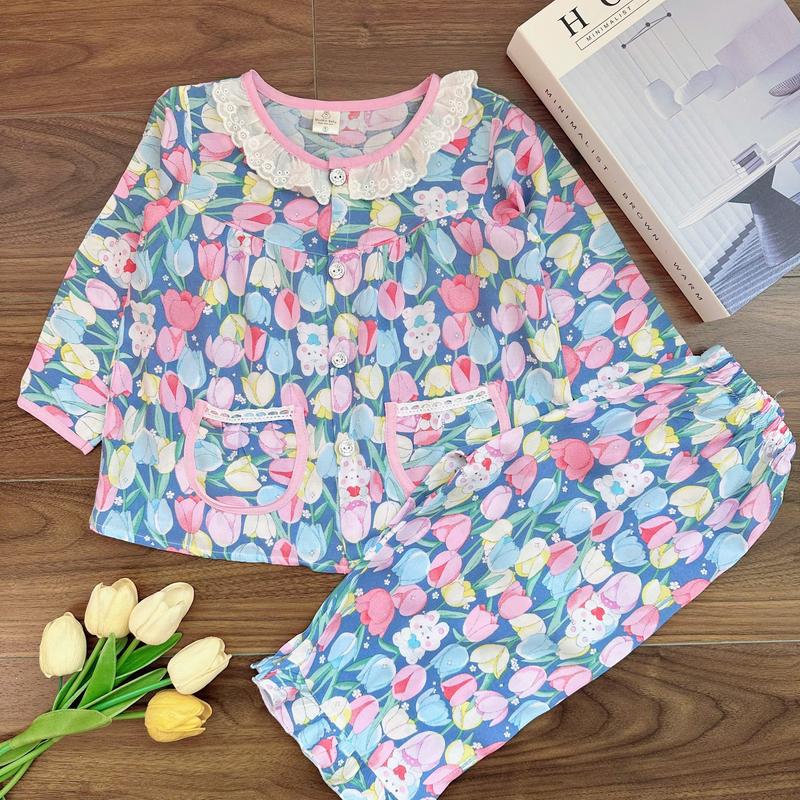 SALE DB250938 Bộ tole tay dài quần dài cho bé gái 10kg-35kg cổ ren với chất liệu tole 2 da mềm mát loại 1. MinMin Baby