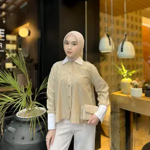 Lamera Shirt Salur by Keenohel | Baju Wanita Salur Strip | Kemeja catton Strip | Blouse Wanita Salur