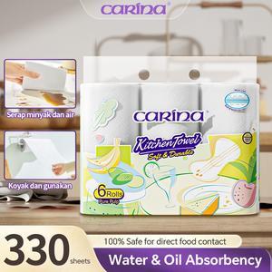 [6 Gulung] CARINA Tisu Dapur – 100% Pulpa Kayu Dara, 55 Helai x 6 x 1 Bundle