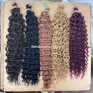 boho braids rambut sintetis jumbo extension 24inch rambut sambung panjang hair extension water wave rambut sambung keriting rambut sulam rambut anyam extension waterwave black boho braids Hitam Coklat