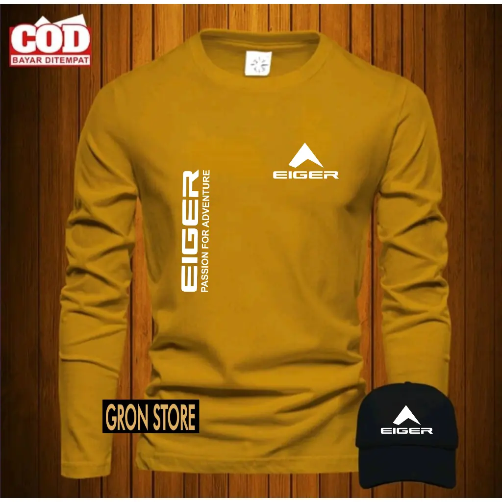 Bonu Topi Terbaru ! Harapan Store Jaya Kaos Distro Lengan Panjang Cowok/Cewek Terbaru 3iger kirka Text Logo White 100% Katun Combed 24s Bahan Tebal - Premium