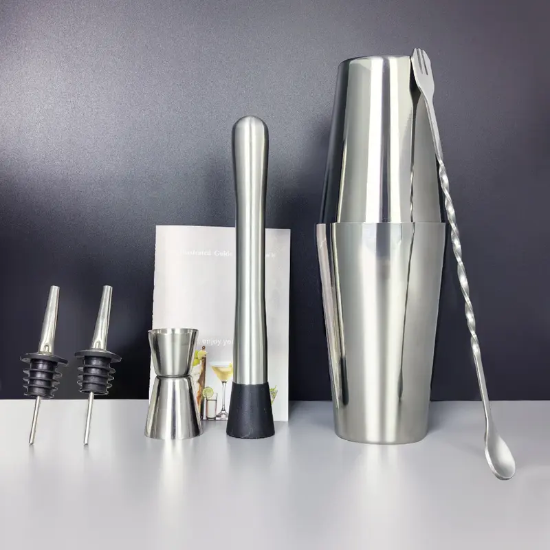 Bộ Bình Lắc Cocktail, 7 Món, Bình Lắc Boston Bar Bartender Kit, Bình Lắc 750 / 600ml, Có Công Thức 0
