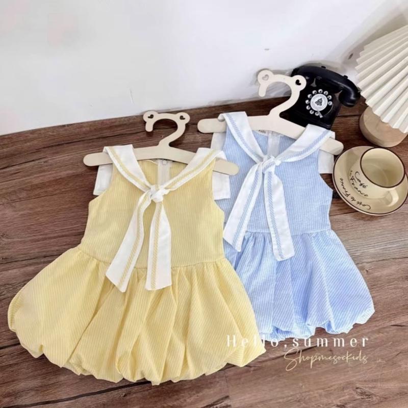  6-25kg Váy Đi Học Bồng KẺ XANH VẠT THỦY THỦ cho bé gái chât thô hàn mềm mạim 