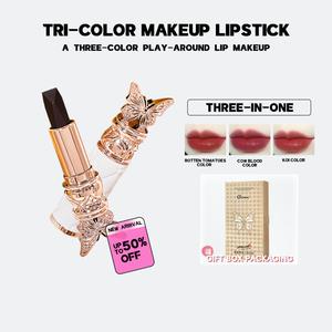 [Gift Box Packaging]Ocheal Satin-Like Color-Holding Tri-Color Lipstick  Waterproof Long Lasting Liquid Lipstick Tint Moisturizing Tear Off Lip Stain Gloss Lipgloss Makeup Cosmetic Moisturize