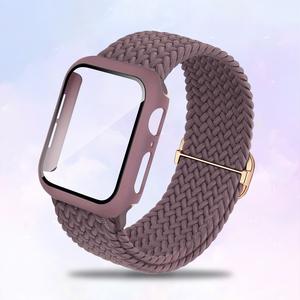 Apple Watchバンド＆ケース用 2-in-1編み込み伸縮ストラップ、40mm〜46mm対応、ナイロンシングルループバンド＆保護ケース