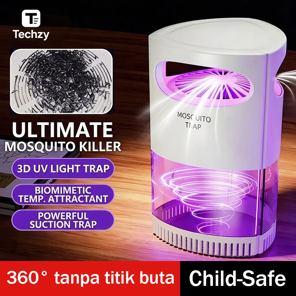 Techzy Perangkap Nyamuk LED UV Anti Nyamuk Pengisapan Kuat Senyap Putih/Pink 113x113x180mm 5V 5W Hemat Energi