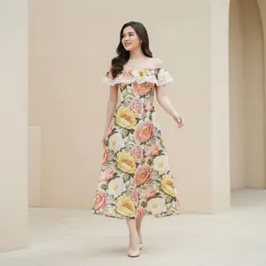 Cinderella Midi Dress Wanita Kekinian Rayon Motif Terbaru