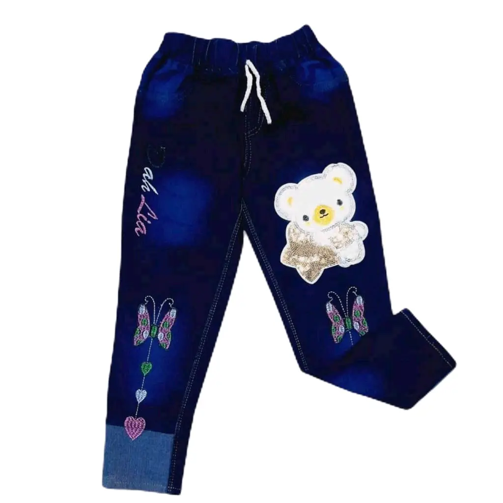 Celana Jeans Panjang Anak Perempuan Karakter Bulu, Bahan Tebal dan Lembut, Usia 1-10 Tahun
