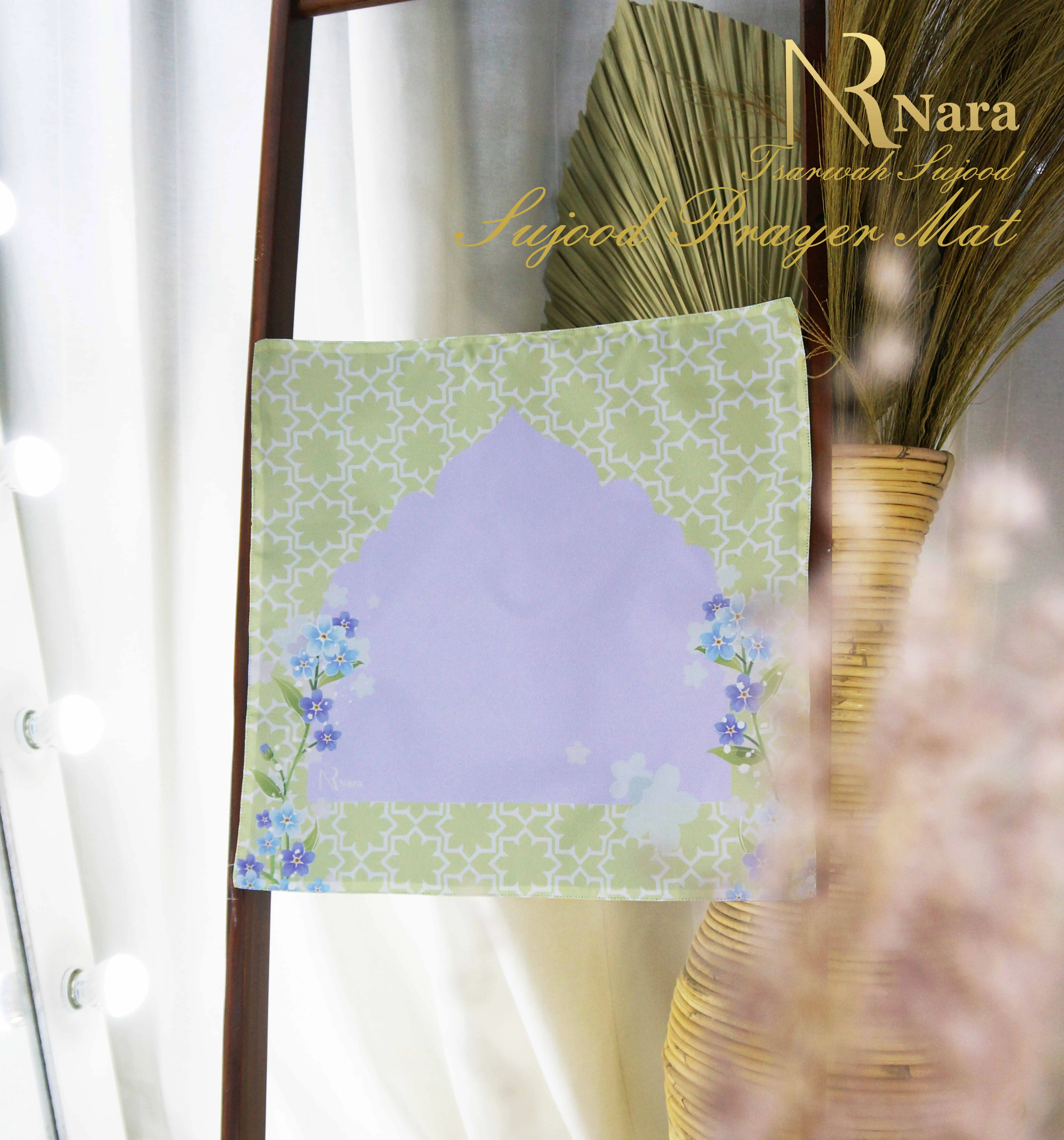 Sajadah Traveling Sujud LILY - GREEN Pocket Saku Waterproof Printing Prayer Mat Traveler Mini Sajadah Sujud Traveling Traveler