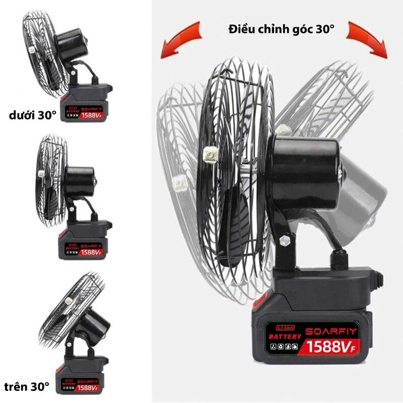 Quạt tích điện để pin dùng chung pin 21v phổ thông 8 inch, chất liệu thép sơn tĩnh điện,quạt tích điện mini pin trâu 4