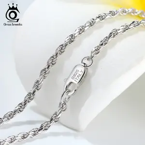 ORSA JEWELS Genuine 925 Sterling Silver Rope Chain Necklace Unisex 1mm 2mm 3mm Italian Twist Rope Chain Choker Gift 40-60cm SC29