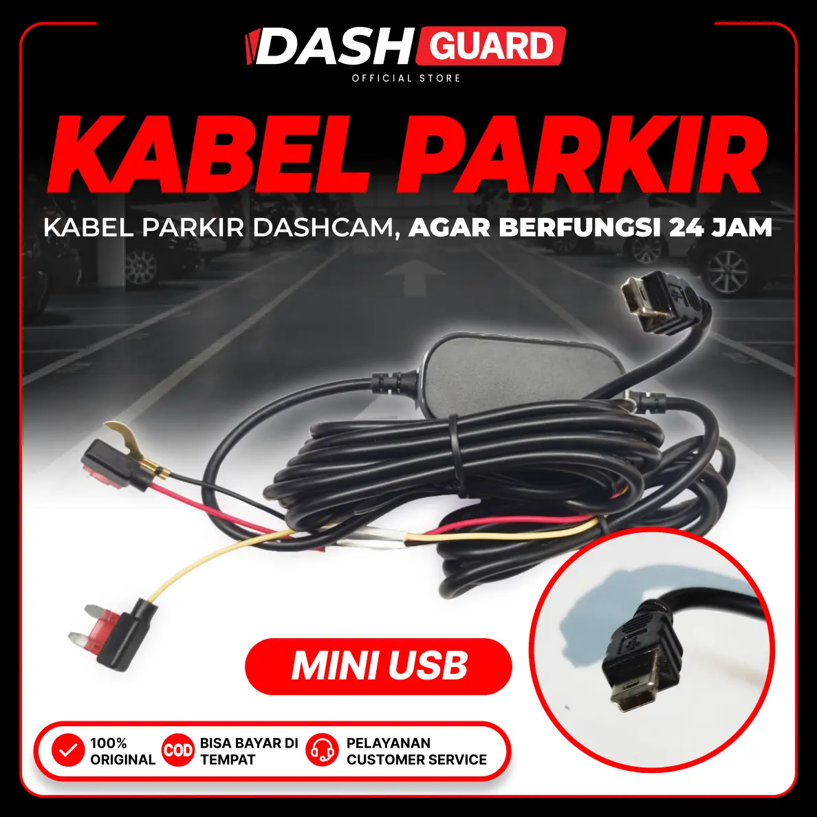 [COD] DASHGUARD Wire Kit MINI USB Kabel Step-Down Dashcam Mobil Pemantau Parkir 24 Jam IPS Power Time Lapse Recording 2.5 Ampere Car 12v 24v