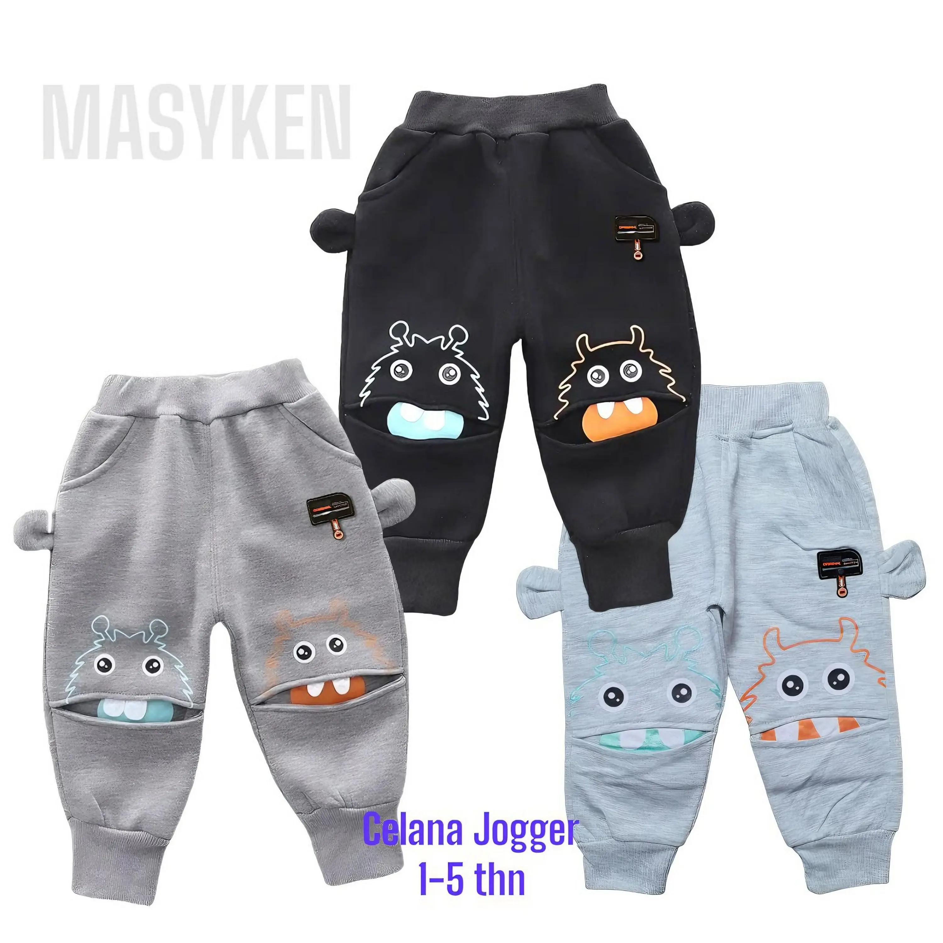 Masyken Monster Joggers - Celana Panjang Anak - Usia 1-5 Tahun Bahan BabayTery Premium Bayi
