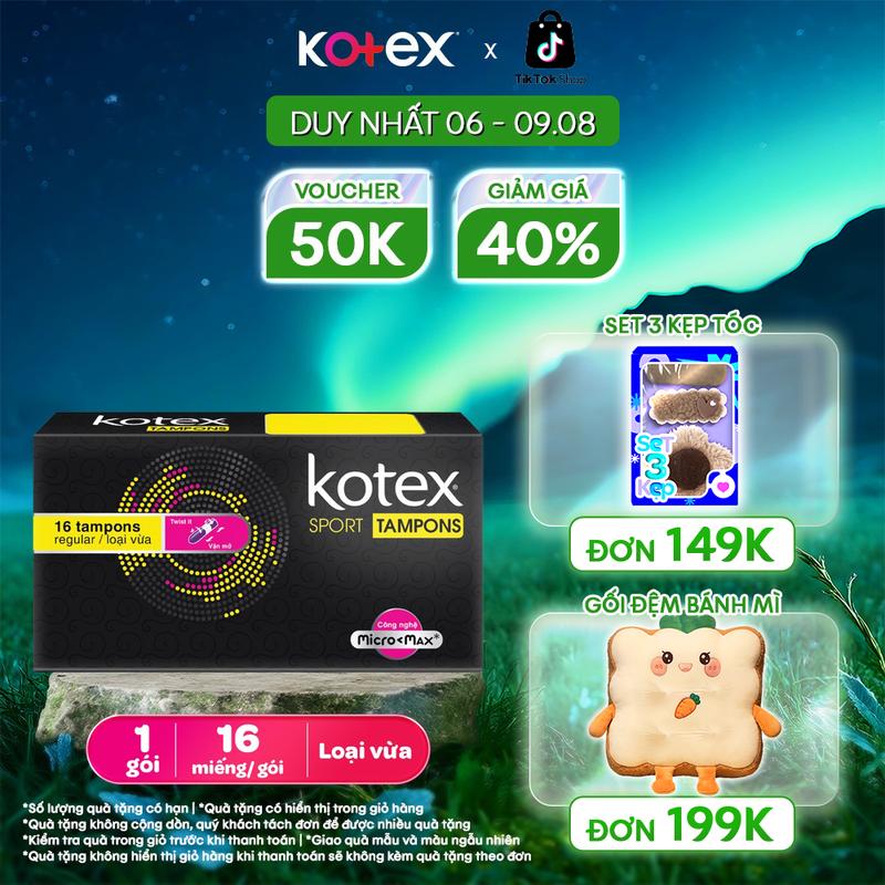 [QUÀ TẶNG HOT] 1 gói băng vệ sinh nữ Kotex Tampon dạng nút loại vừa, 16 cái/gói, Siêu tiện lợi, an toàn, ban ngày, siêu thấm hút, bvs kinh nguyệt nhiều, miễn phí vận chuyển, bvs chính hãng, tampon.