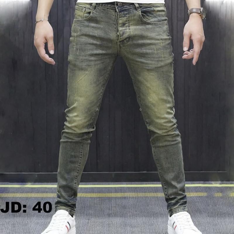 Quần Jean Nam dài Màu Rêu Bụi Ánh vàng Cào co dãn Có Túi Menswear Pants Denim _TT40