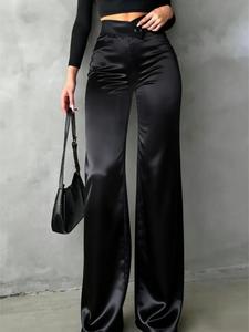 Pantalones de satén para mujer de pierna recta, cintura irregular en V, pantalones largos ajustados casuales, perfectos para uso diario, oficina, citas y vacaciones