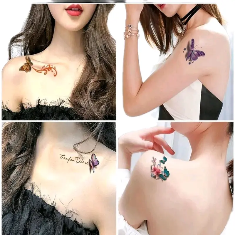 Sticker Stiker Tato Temporer Tubuh 10000 Dapat 5 Lembar Tahan Air Anti Air Sementara Tatto Wanita Temporary Kering Tatto Kupu Kupu Bunga Tulisan Aestethic 7