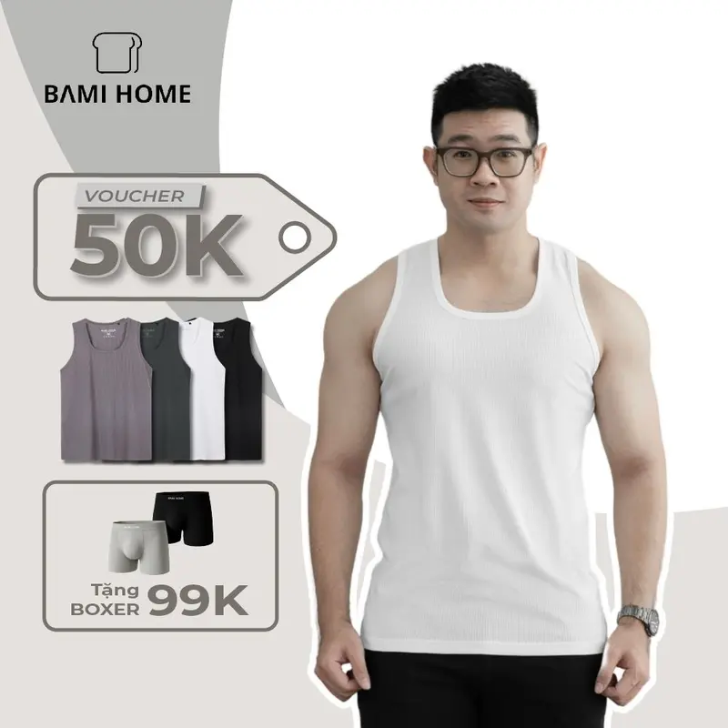 Áo tank top nam thun gân co giãn, áo ba lỗ nam tập gym thoáng mát sát nách BAMI HOME STORE -ATT05 0