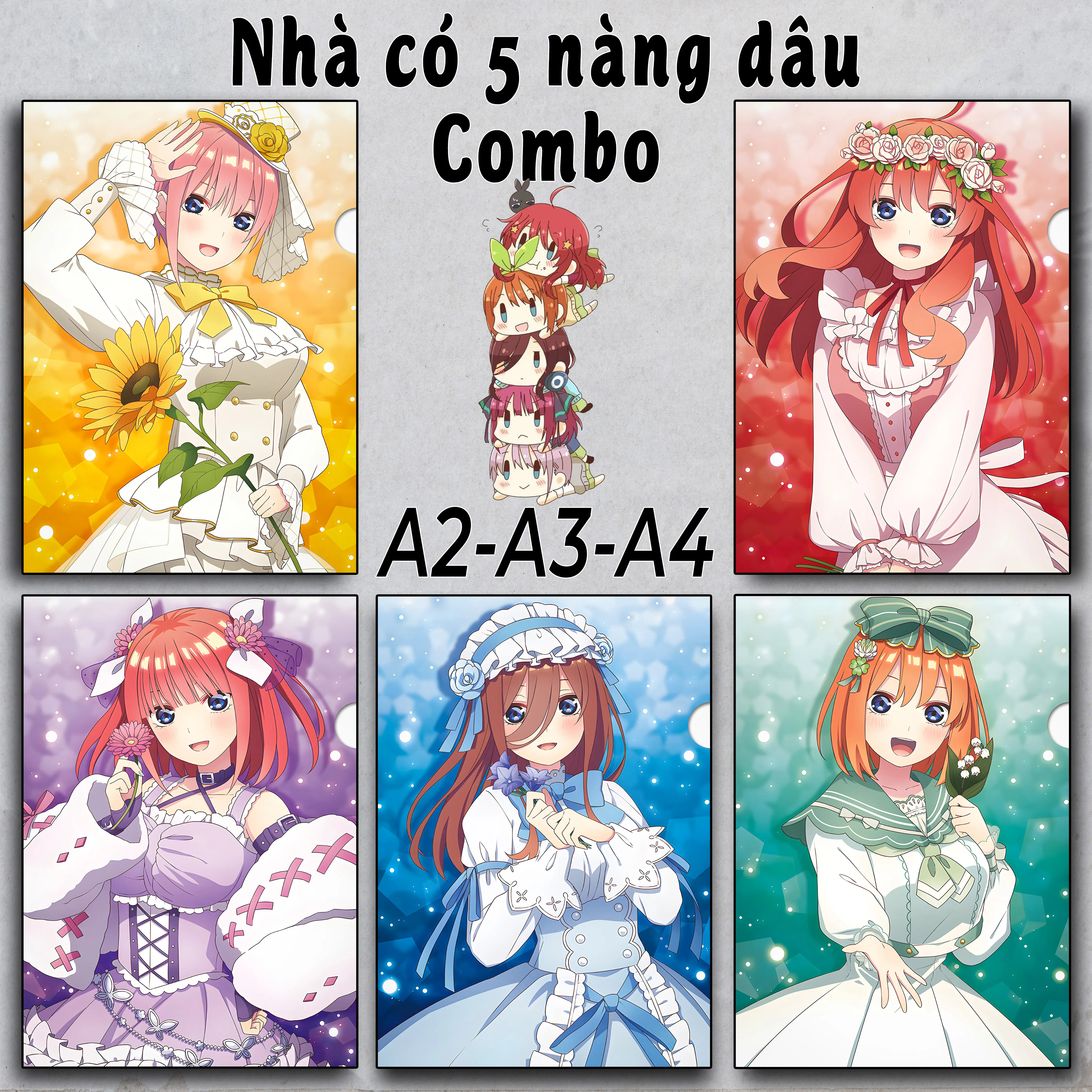 Combo Nhà có 5 nàng dâu - Poster Anime - Dán tường | Ichika Nino Miku Yotsuba Itsuki