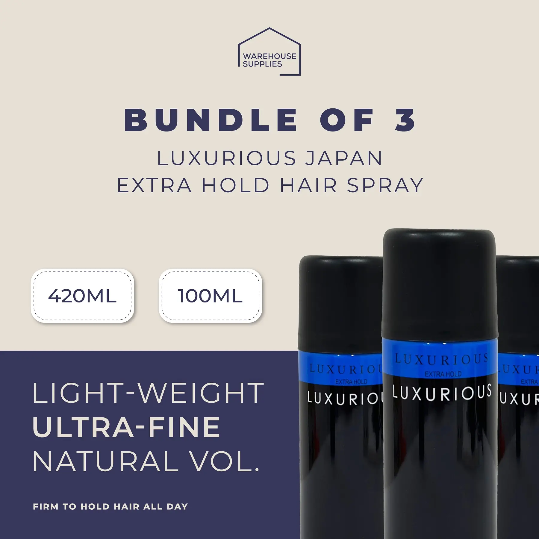 [Bundle of 3] Luxurious Japan Extra Hold Hair Spray 100ml Travel Size / 420 ML Hairspray