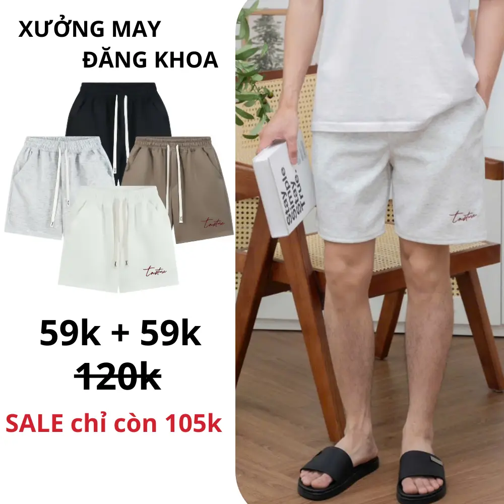 Combo 2 Quần Short Nam Thêu Chữ  - Chất Nỉ 2 Da, Dáng Trên Gối, Không Bai Xù Co Gian Tốt