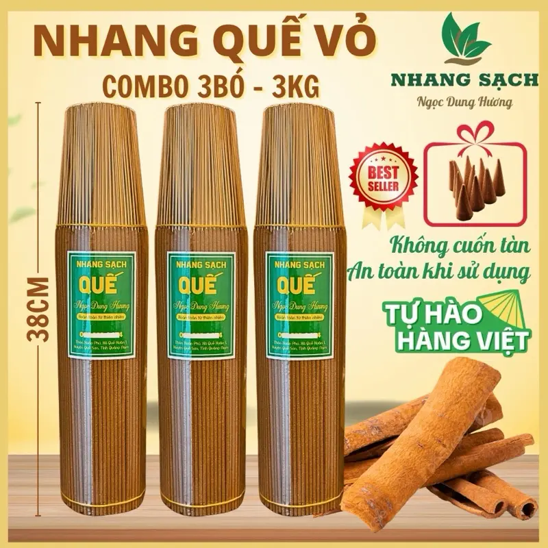 [Rẻ Vô Địch] 3BÓ - 3KG NHANG QUẾ VỎ SẠCH 4TẤC(38CM), MÙI THƠM NHẸ NHÀNG, KHÔNG HOÁ CHẤT.[Tri ân 20v Nụ Xông Nhà] - Xưởng Nhang sạch Ngọc Dung Hương