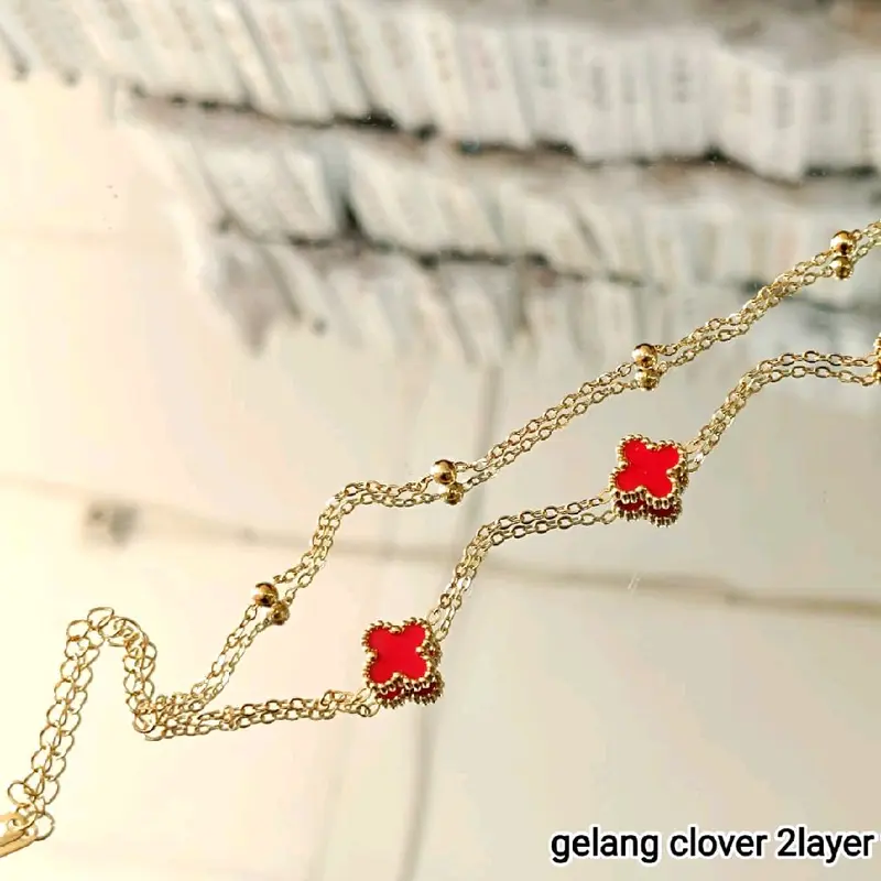 Gelang Tangan Rantai Gold Bunga Boba Titanium 2 Layer Anti Karat Wanita - Bracelets Aksesoris Elegan 2