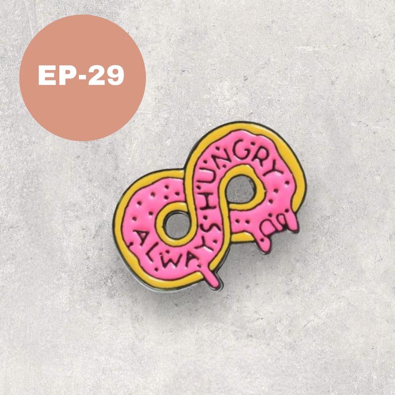 Product Introduction of Always Hungry Enamel Pin, Mini Cute Pink Donut Meme Brooches Badge Lapel Pin for Backpack Jacket T-Shirt Hat, Unique Gift for Men Women Teens Friends Birthday 0