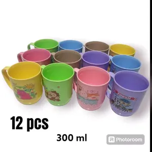 12 pcs/6 pcs cangkir plastik 300 ml gambar karakter anak food grade/cangkir kopi viola