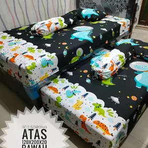 Sprei Bedsorong 2 in 1 Motif Karakter Minimalis Dewasa Bahan Adem Katun Ukuran Atas 120x200x20 Bawah 120x180x30 Bonus Sarung Bantal dan Guling