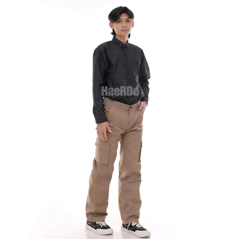 Celana Cargo Gombrong Panjang Pria Standar Reguler Loose Fit Celana Panjang Kargo Kimpul Hitam Army Abu Mocca Cream  Nyaman Straight 4