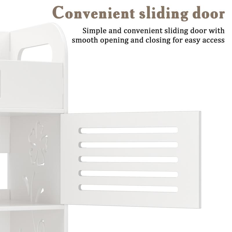 Bathroom Cabinet with Hollow Flower Carved, Wall-Mounted Bathroom Storage Cabinet, Bathroom Toilet Storage Shelf, Punching Free Cosmetics Storage Organizer with 2 Doors and Opening Shelves 5