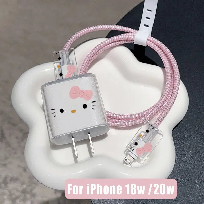Ốp Bảo Vệ Bộ Sạc 20w, Thiết Kế Kitty Dễ Thương, Tương Thích Với APPLE 16 / 15 / 14, IPAD 18W, IPHONE / 13 / 12 / 11, Cáp Sạc Màu Hồng, Ốp Chống Vỡ, USB-C / Type-C