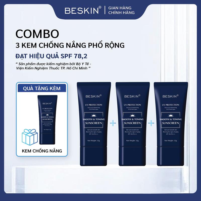[MUA 3 TẶNG 1] COMBO 3 TUÝP: KEM CHỐNG NẮNG PHỔ RỘNG "SMOOTH & TONING SUNSCREEN" SPF 50+ - Dung tích: 32g - Thương Hiệu: Beskin - Sun Cream