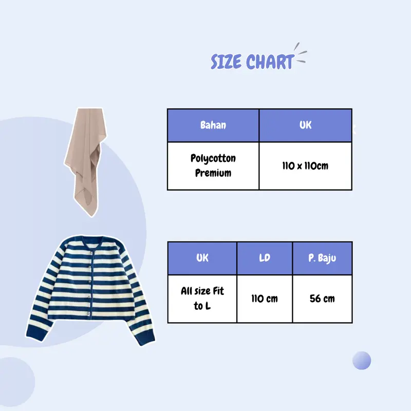 SET Baju Wanita Korean Style Atasan Cardigan Stripe Biru, Celana Scuba, dan Hijab Bella Square TB 040 1